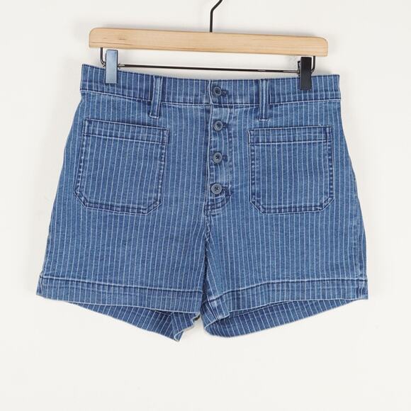 J. Crew Pants - J Crew Patch Pocket Denim Button Herringbone Striped Blue Shorts Womens Sz 28